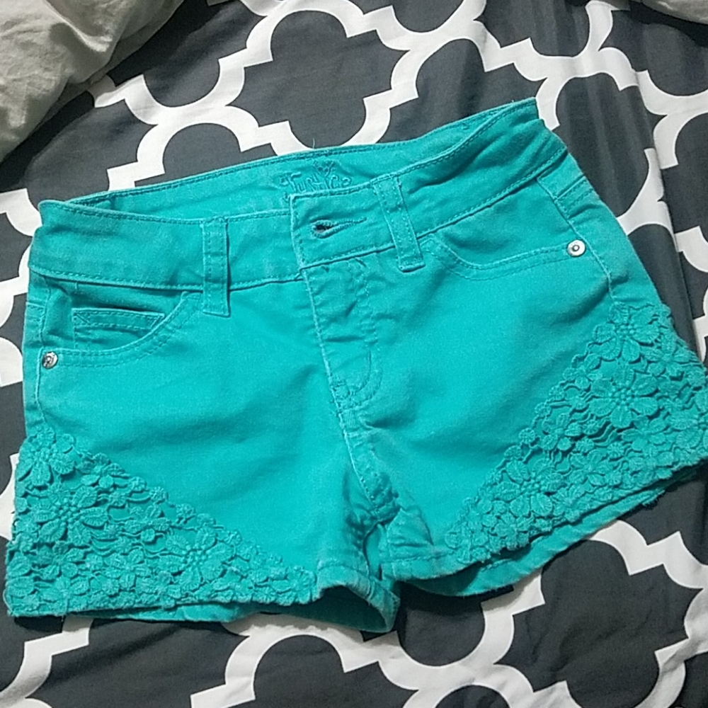 Girls teal jean shorts